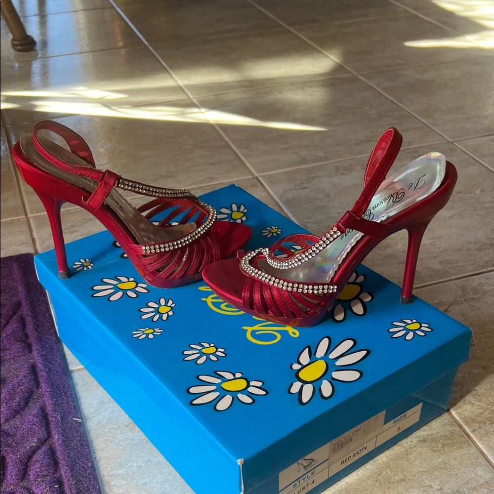 De Blossom Collection Red Rhinestone Heels - Picture 6 of 9